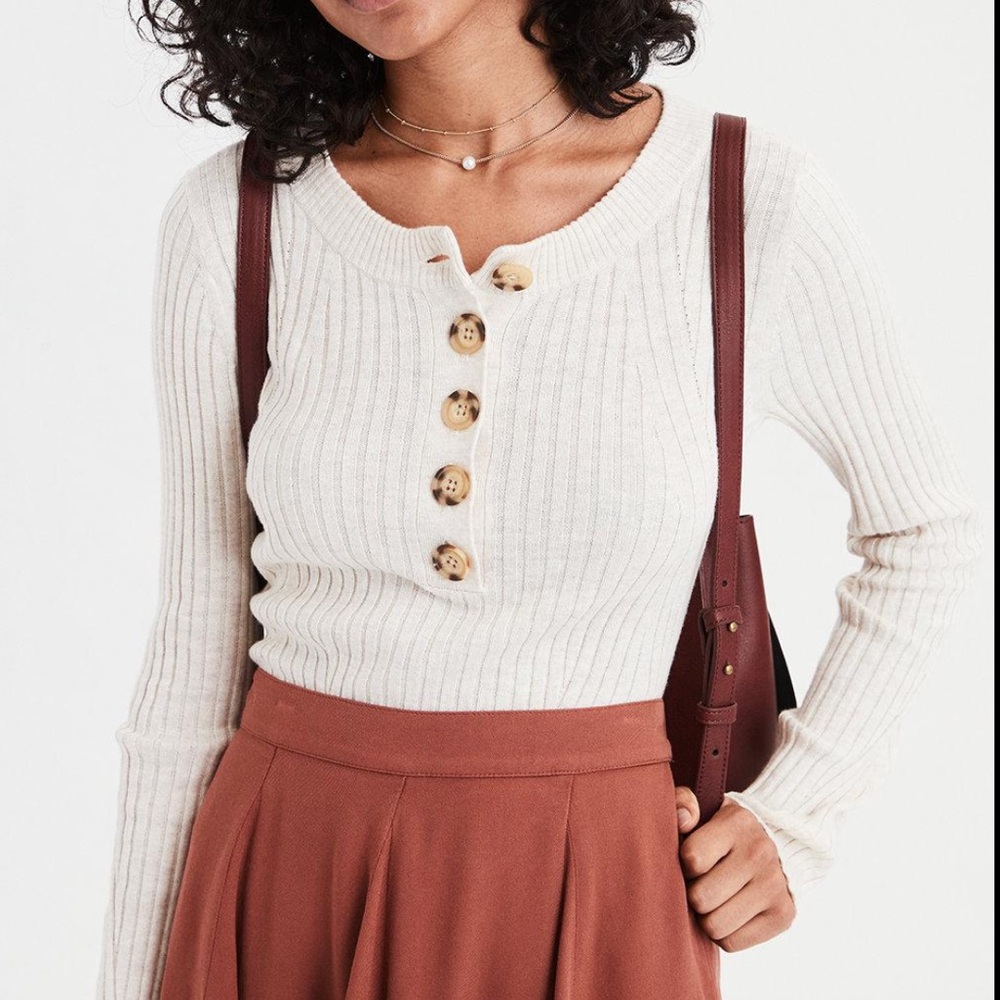 AMERICAN EAGLE Ribbed Henley Sweater